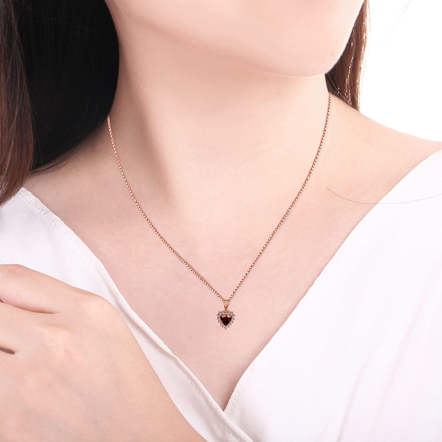 Regency-Rose Gold Birthstone Triangle Garnet Gemstone Necklace