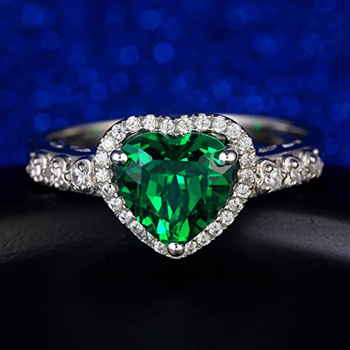 Heart Of Ocean Love Forever Halo Promise Ring 925 Sterling Silver Nano Russian Emerald