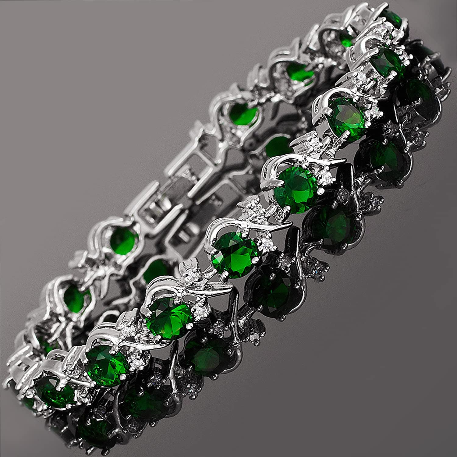 Signature-Blossom Tennis Bracelet Green Round Cut Gemstones