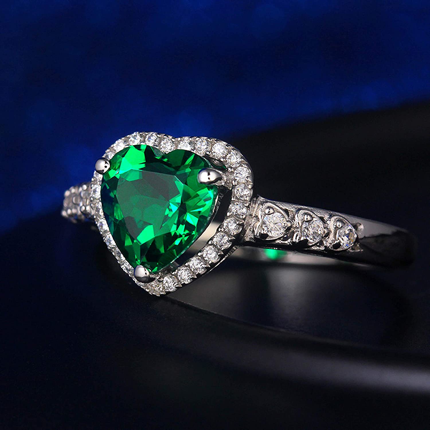 Heart Of Ocean Love Forever Halo Promise Ring 925 Sterling Silver Nano Russian Emerald