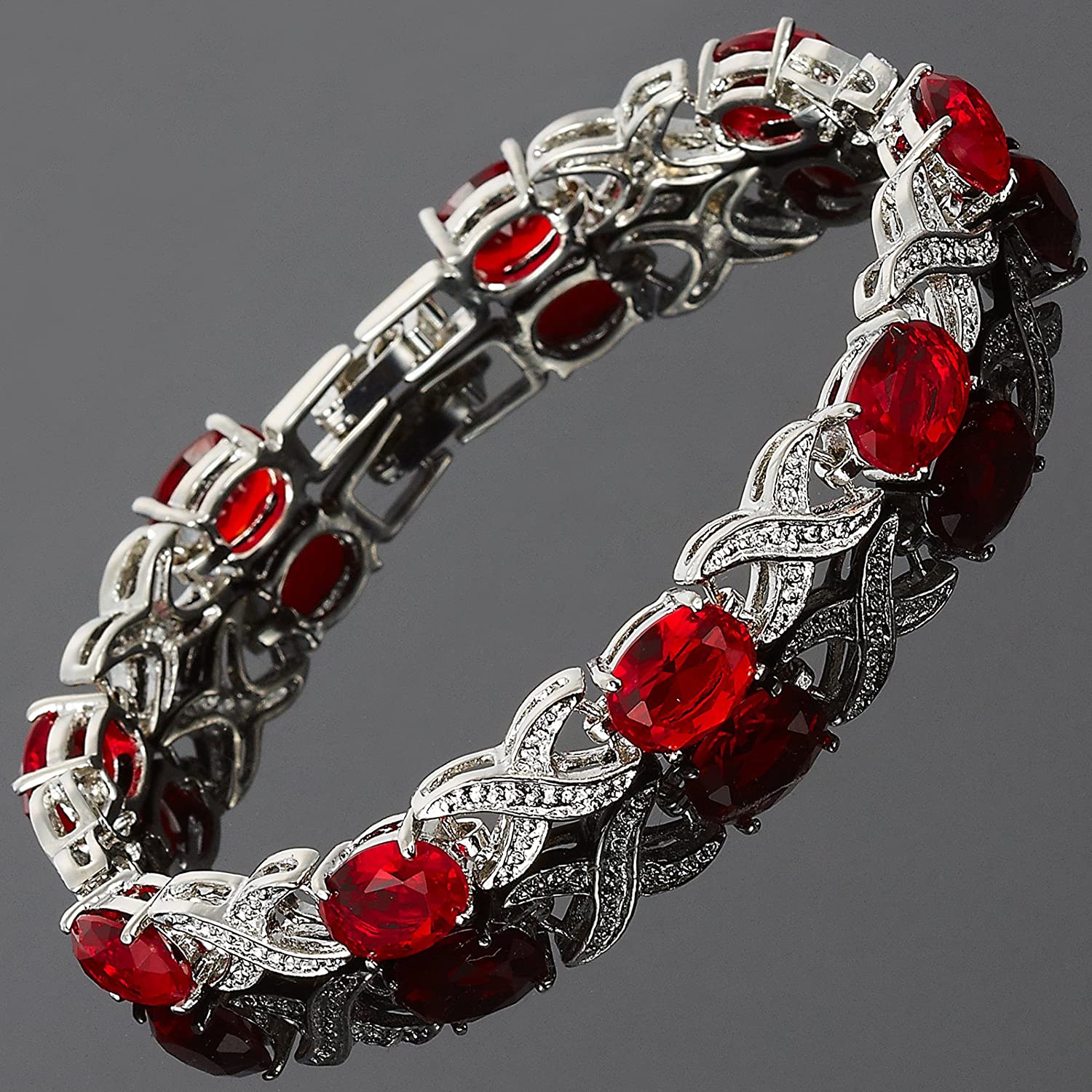 Love & Kisses Red Ruby Tennis Bracelet with Oval Cut Gemstones