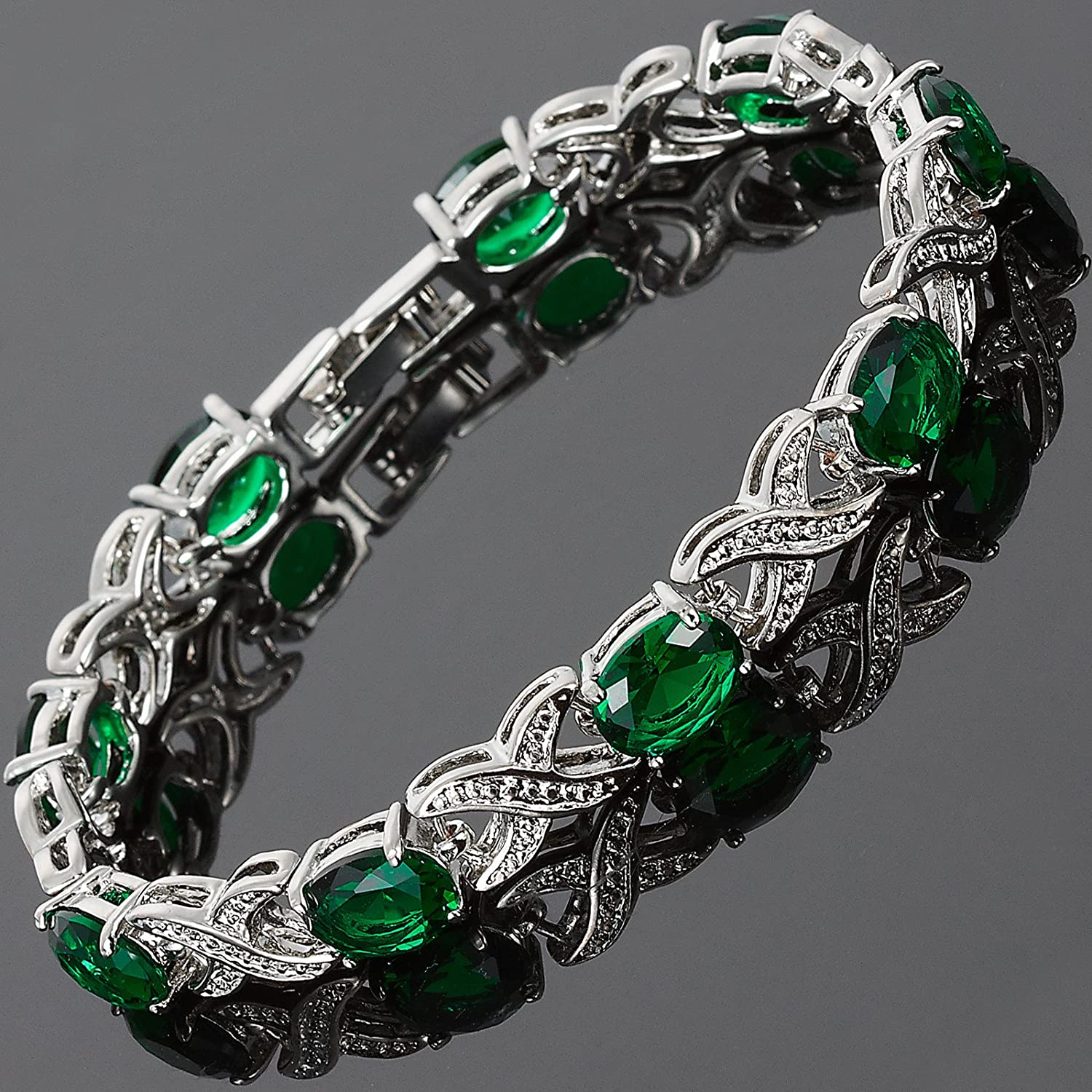 Love & Kisses Green Emerald Tennis Bracelet with Oval Cut Gemstones