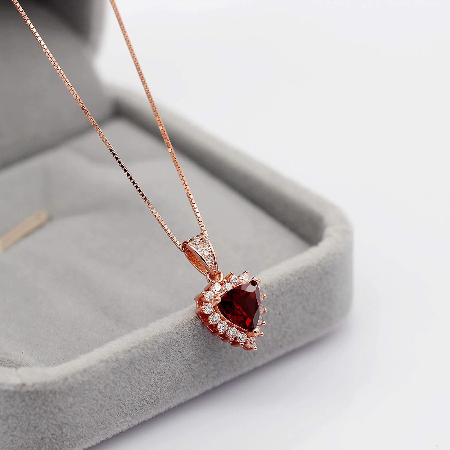 Regency-Rose Gold Birthstone Triangle Garnet Gemstone Necklace