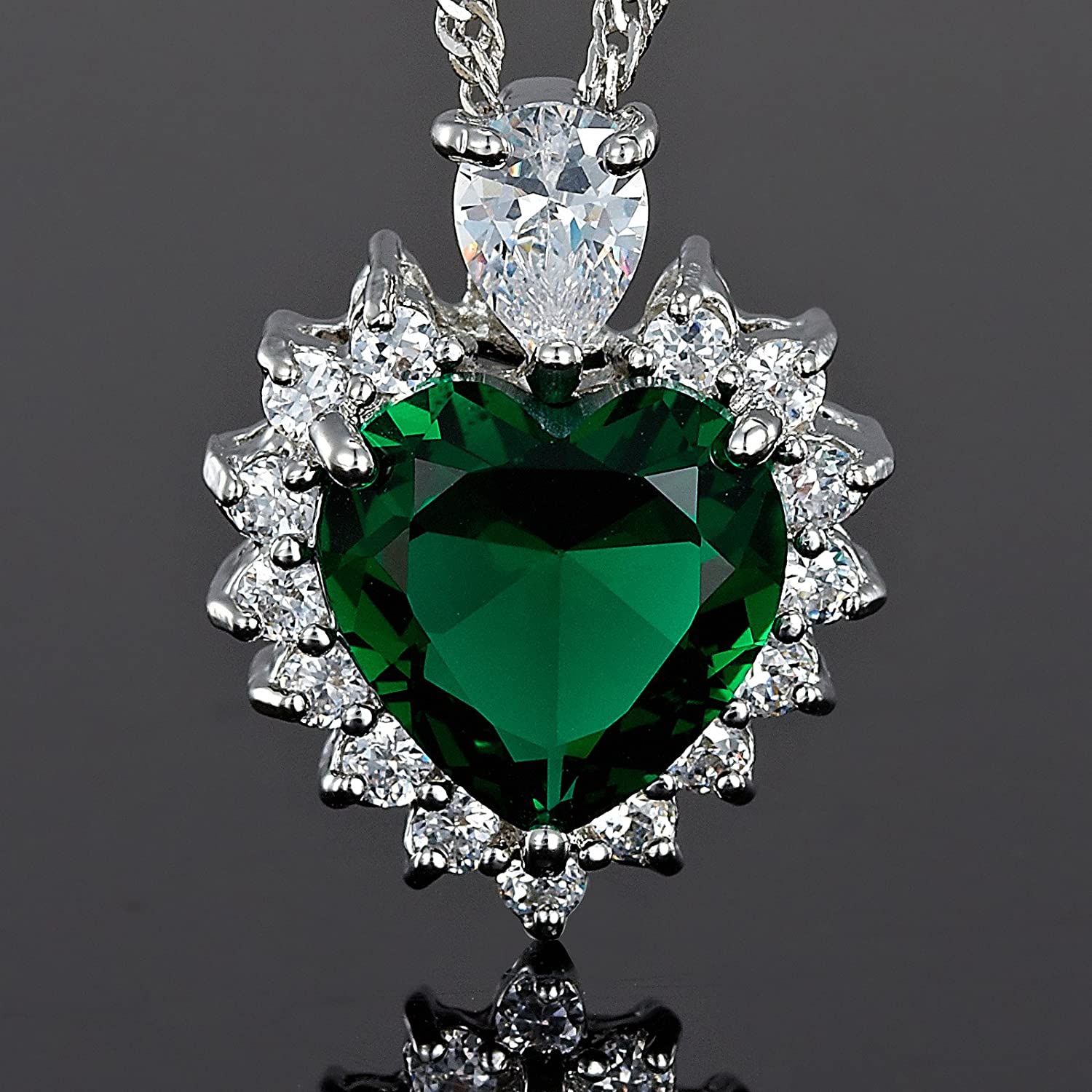 Heart Of The Ocean Emerald Green And Created Diamond Necklace Pendant