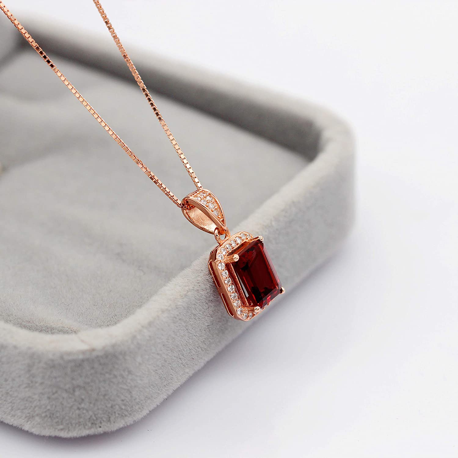 Regency-Rose Gold Birthstone Square Garnet Gemstone Necklace