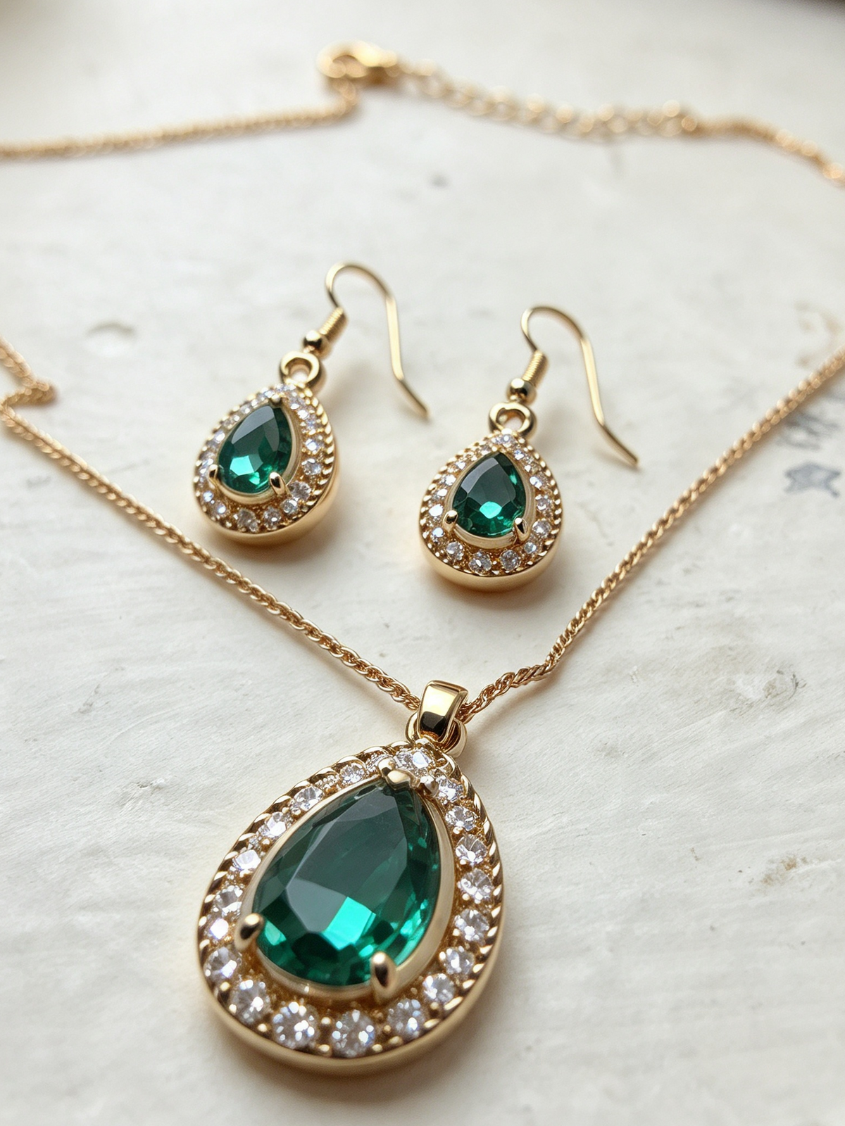 Elowen | Emerald-Colour Pear-Cut Necklace & Earring Set | Dubai Gems