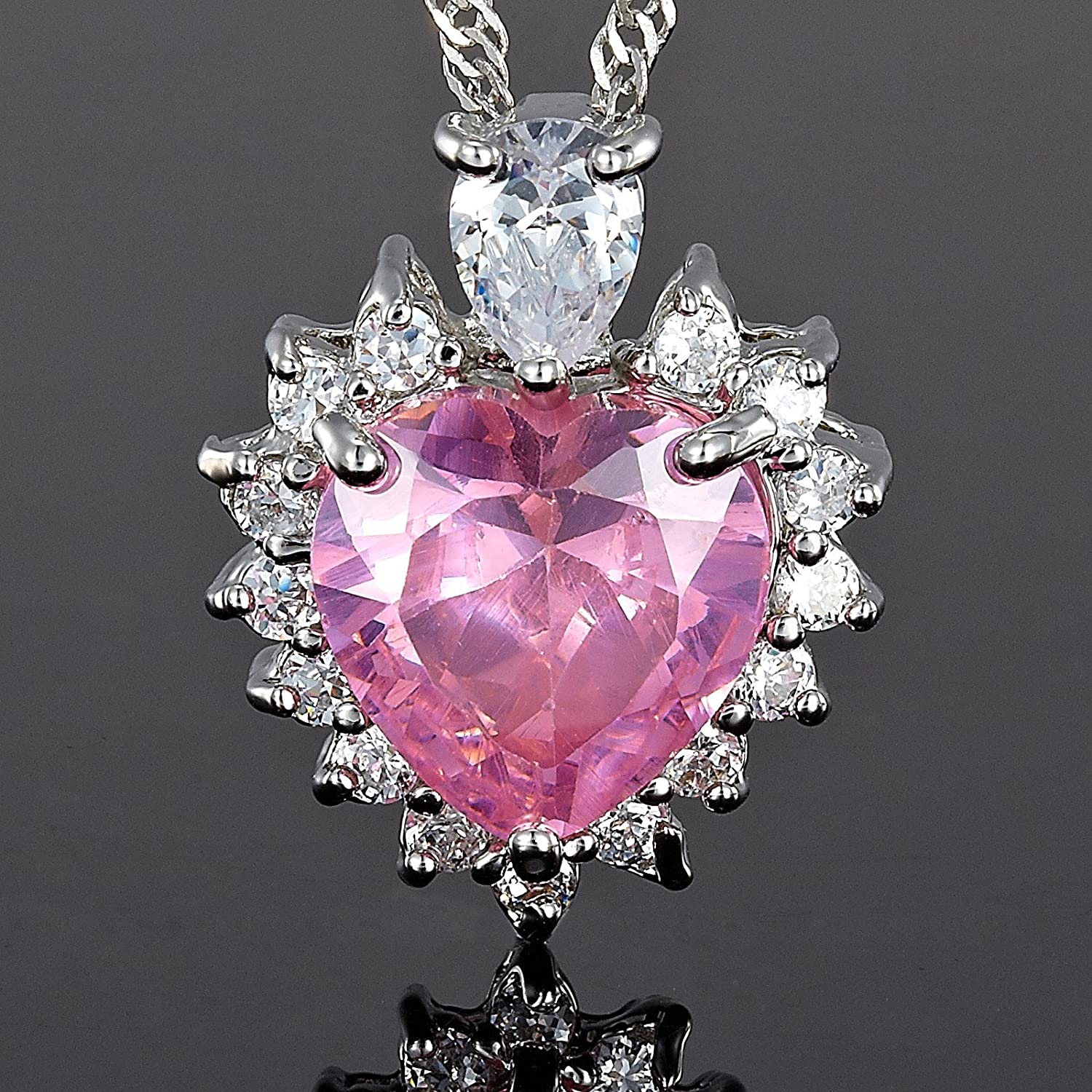 Heart of The Ocean Pink Tourmaline And Created Diamond Necklace Pendant