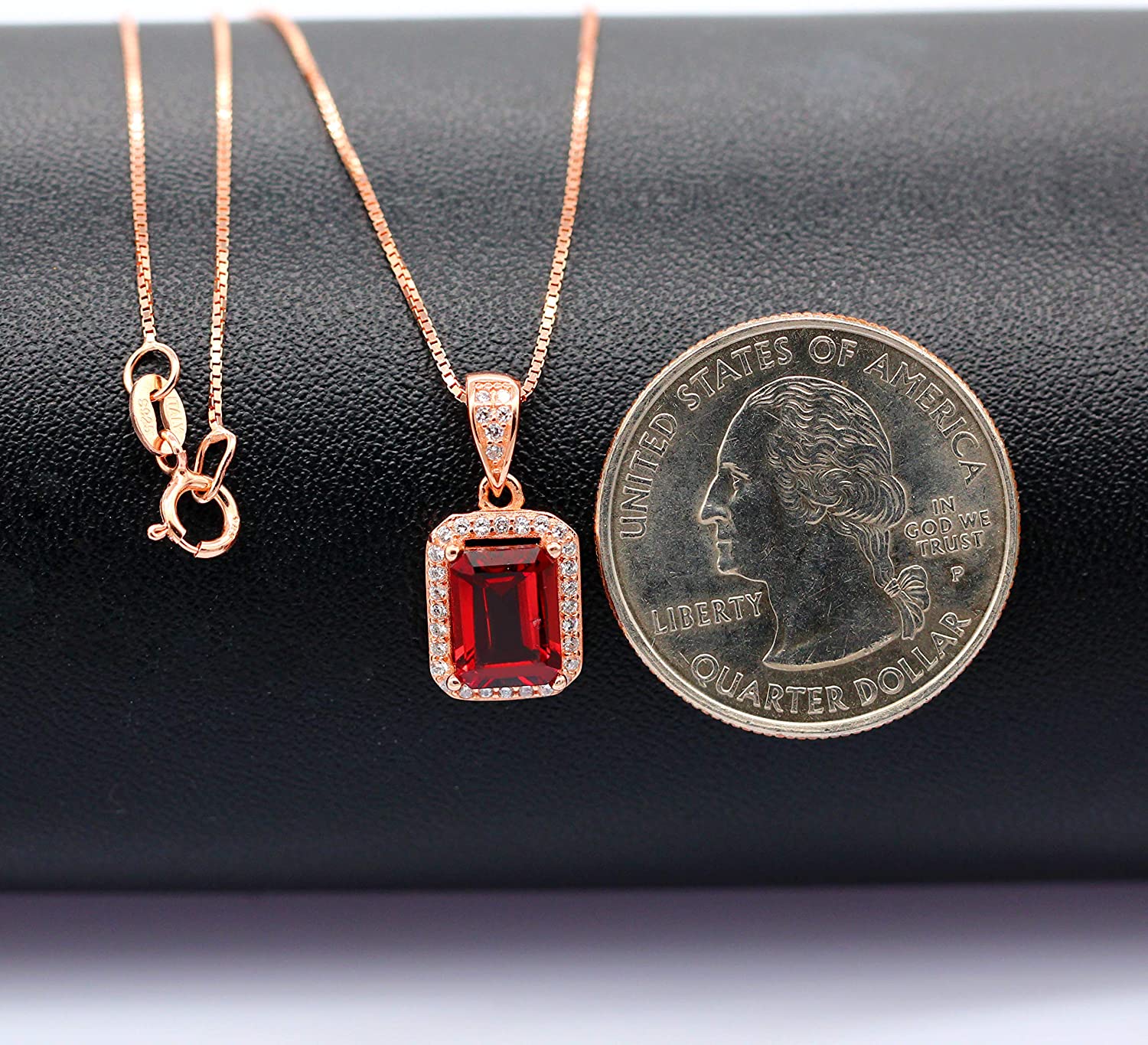 Regency-Rose Gold Birthstone Square Garnet Gemstone Necklace