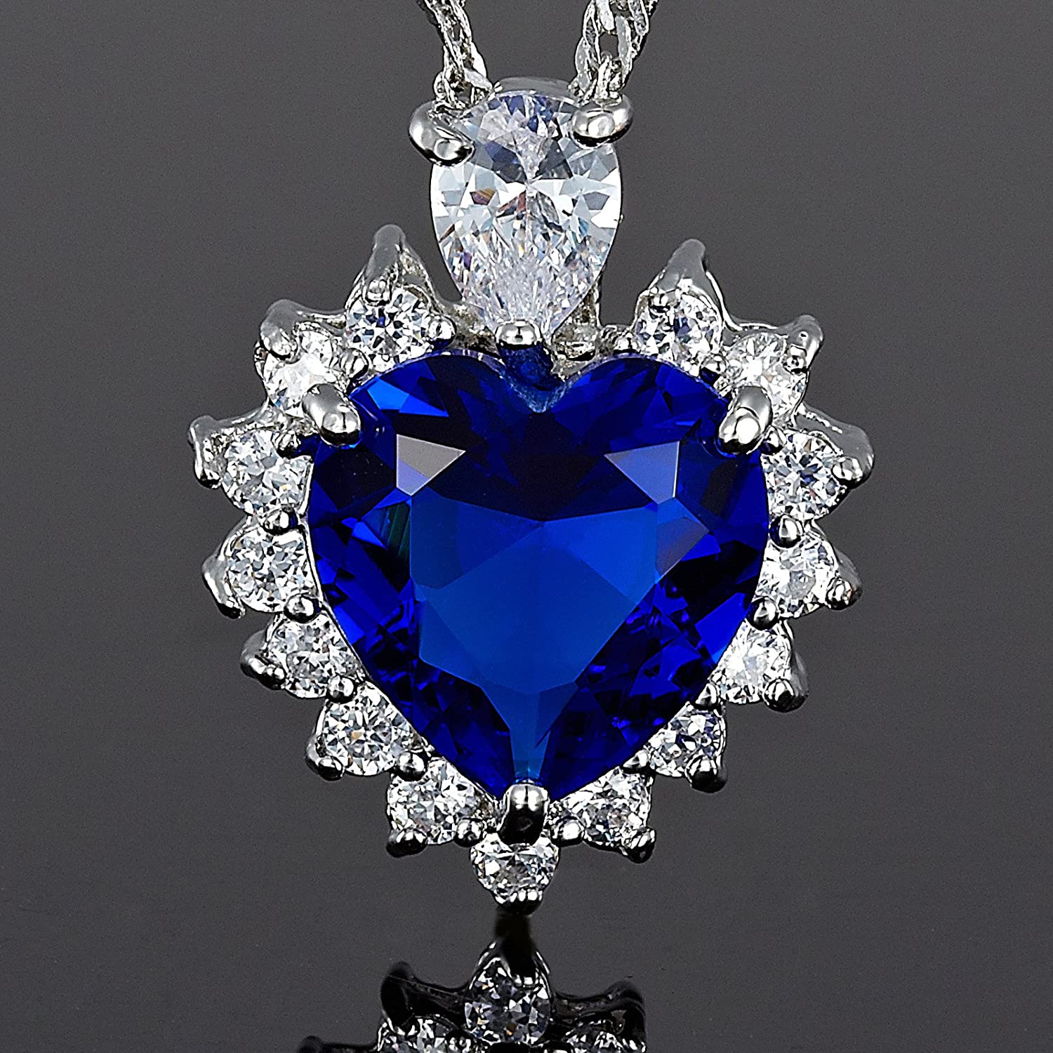 Heart Of The Ocean Sapphire Blue And Created Diamond Necklace Pendant