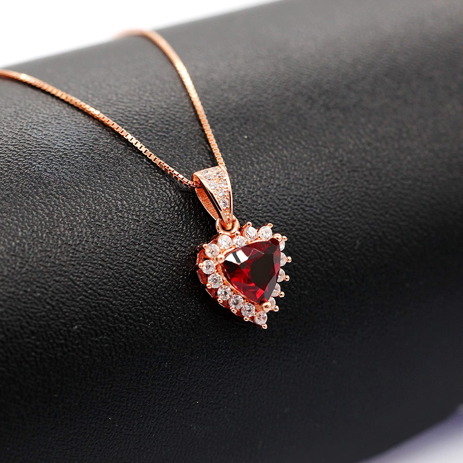 Regency-Rose Gold Birthstone Triangle Garnet Gemstone Necklace