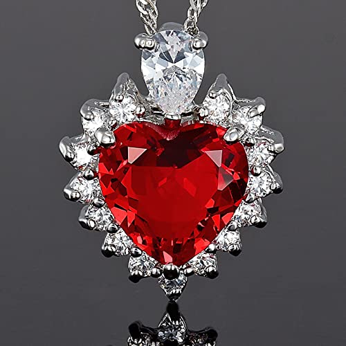 Heart Of The Ocean Red Ruby And Created Diamond Necklace Pendant