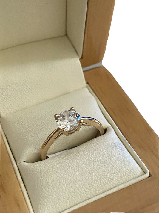 9ct yellow gold solitaire round cut 1ct created diamond ring