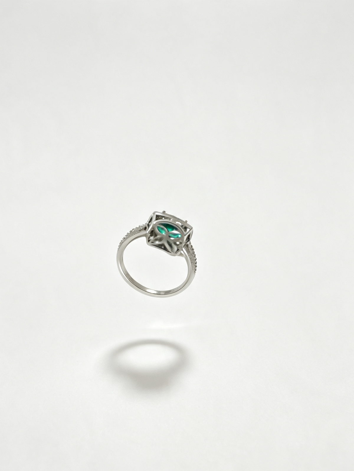Emerald Green Cushion Cut Halo Ring