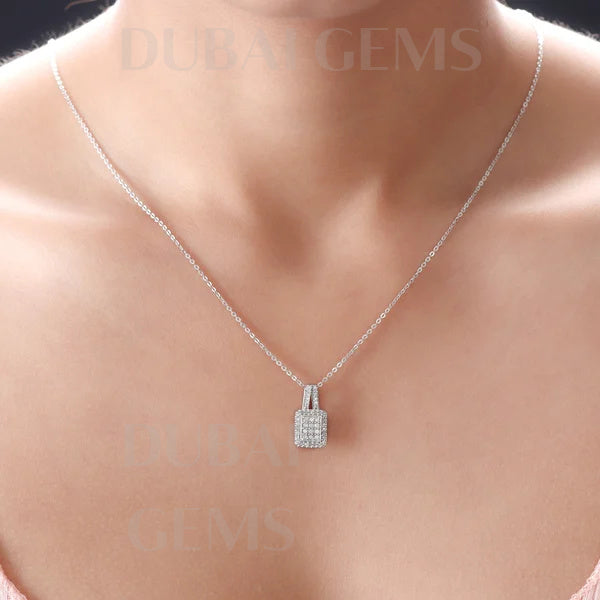 Dubai Marina Natural Diamond Pendant With Chain in Platinum Overlay Sterling Silver