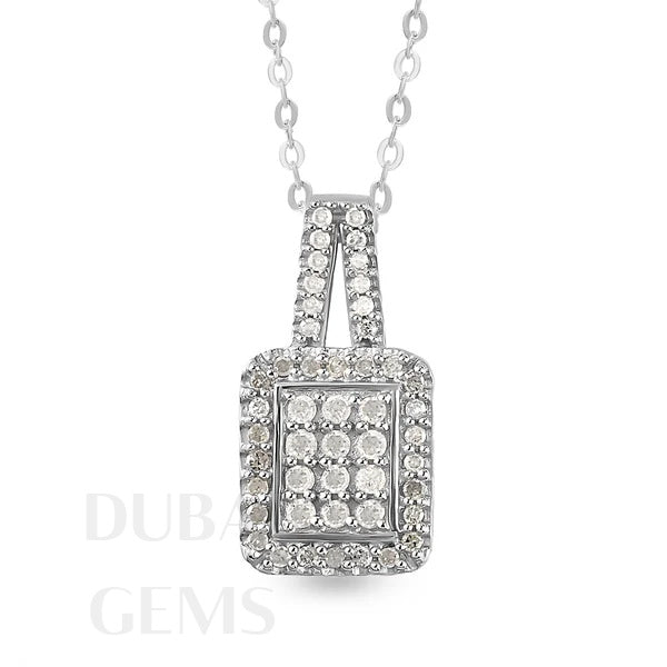 Dubai Marina Natural Diamond Pendant With Chain in Platinum Overlay Sterling Silver