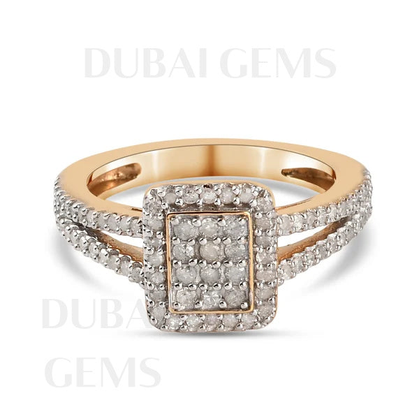 Yellow Gold Dubai Marina Natural Diamond Shoulder Set Cluster Ring Limited Edition