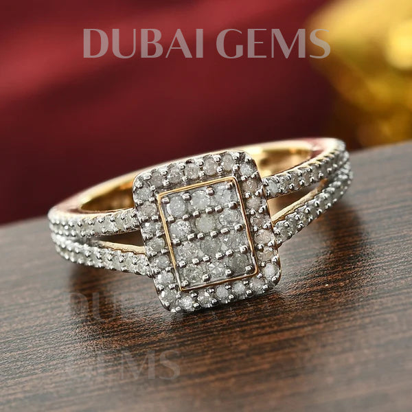 Yellow Gold Dubai Marina Natural Diamond Shoulder Set Cluster Ring Limited Edition