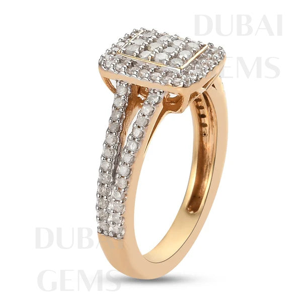 Yellow Gold Dubai Marina Natural Diamond Shoulder Set Cluster Ring Limited Edition