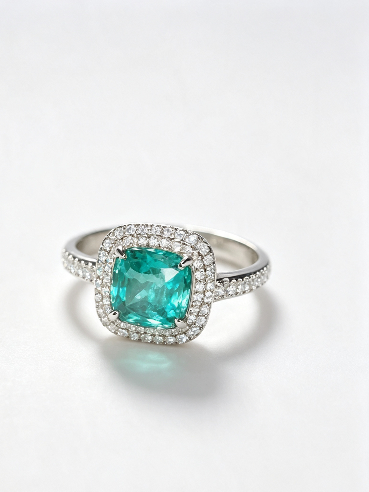 Emerald Green Cushion Cut Halo Ring