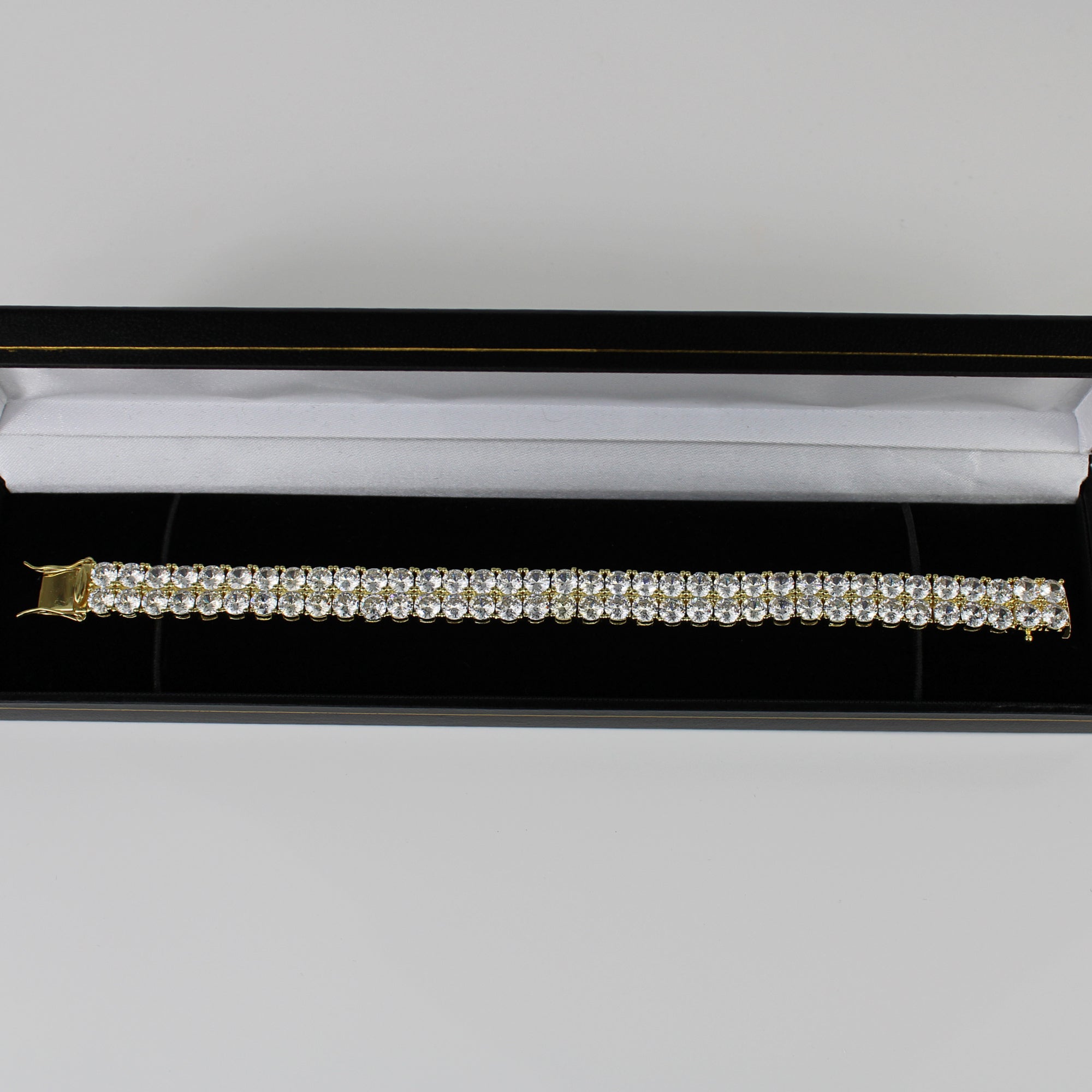 Yellow gold finish Men’s double row round cut created diamond bracelet