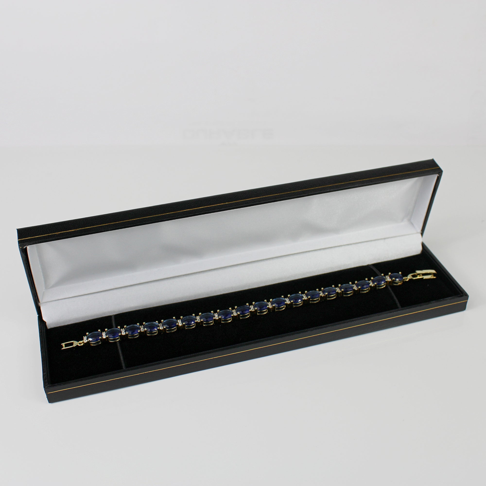 Yellow Gold Finish Tennis Bracelet Blue Sapphire and created diamond