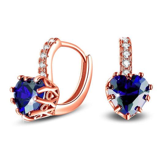 ROSE GOLD FINISH Blue Sapphire Love Heart Lever Back Drop Created Diamond Earrings