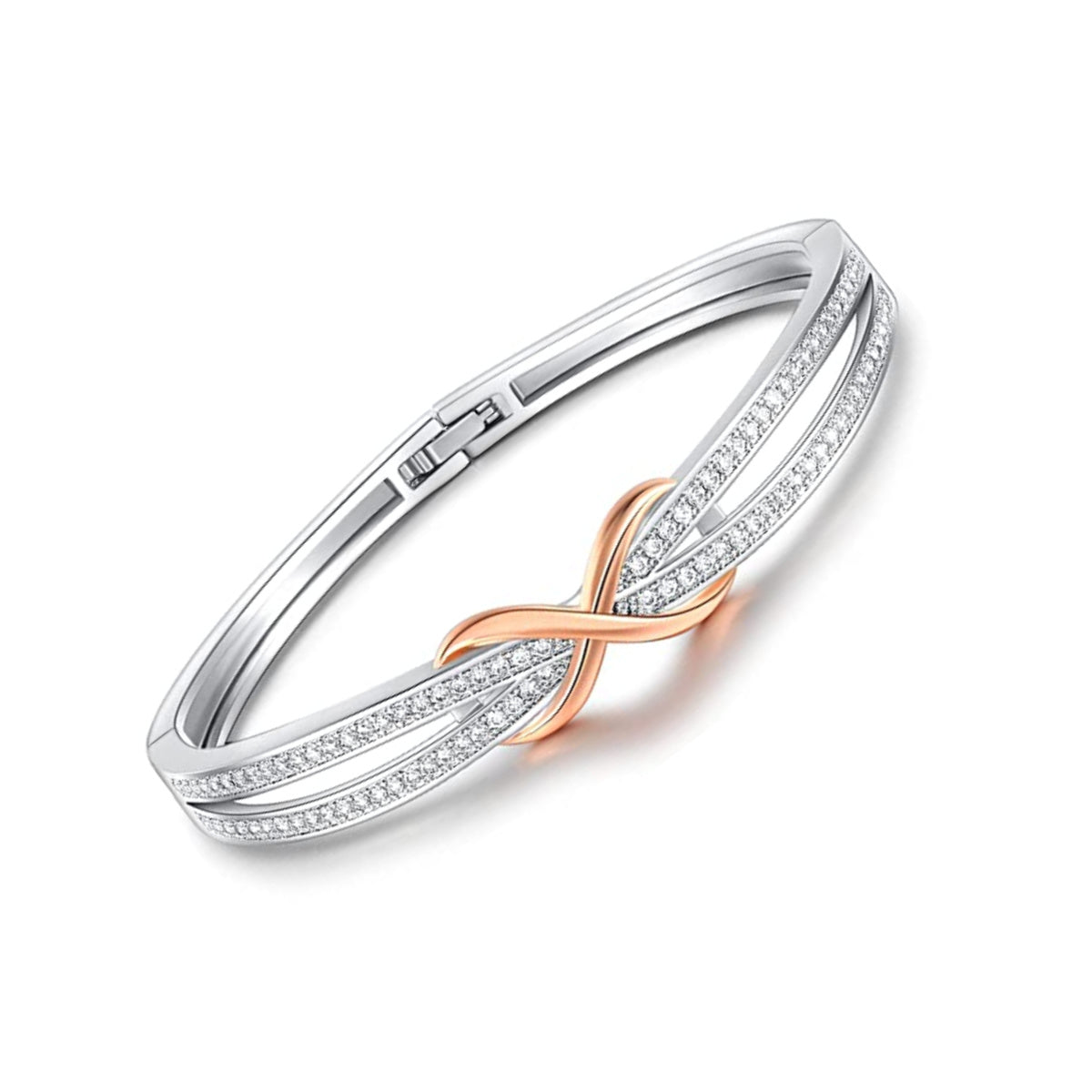 WHITE GOLD FINISH Created Diamond Rose Gold Infinity Sign Bracelet