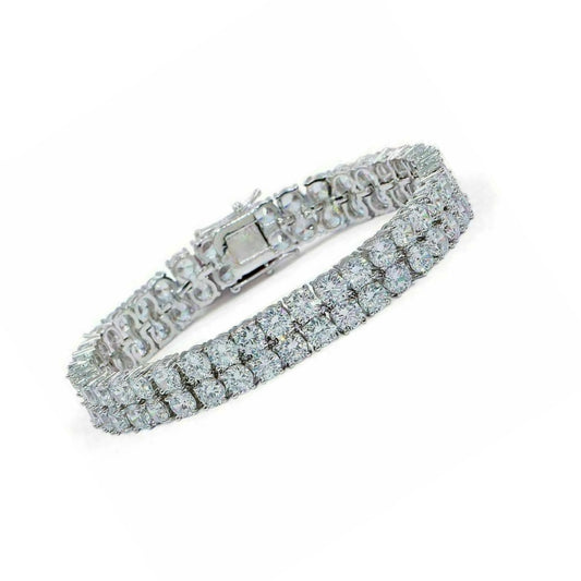 White Gold Finish Created Diamond Small Quad Double Row Classic Tennis Bracelet