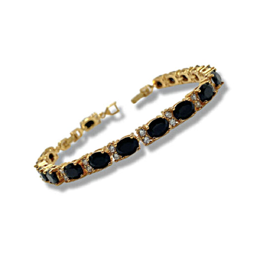 Halloween Special 18k Yellow Gold Finish Created Diamond & Onyx Tennis Bracelet