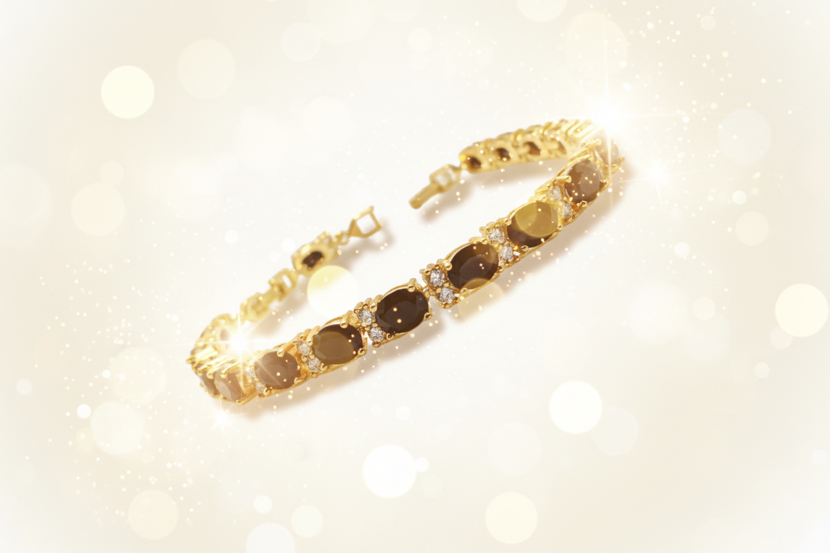 Yellow Gold Finish Black Onyx and Created Diamond Tennis Bracelet