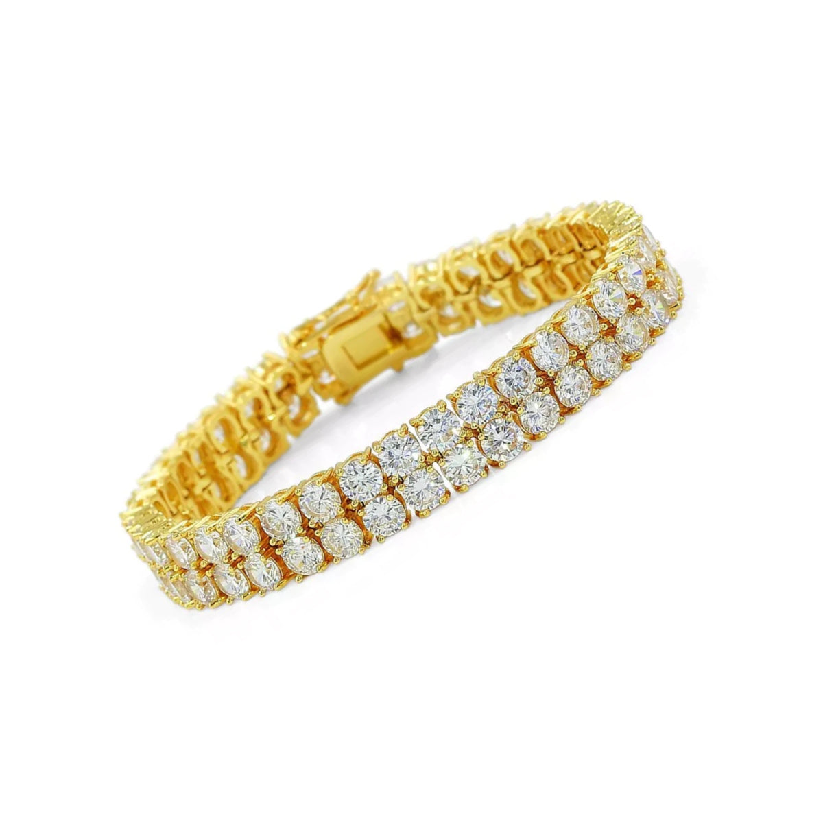 Yellow gold finish Men’s double row round cut created diamond bracelet