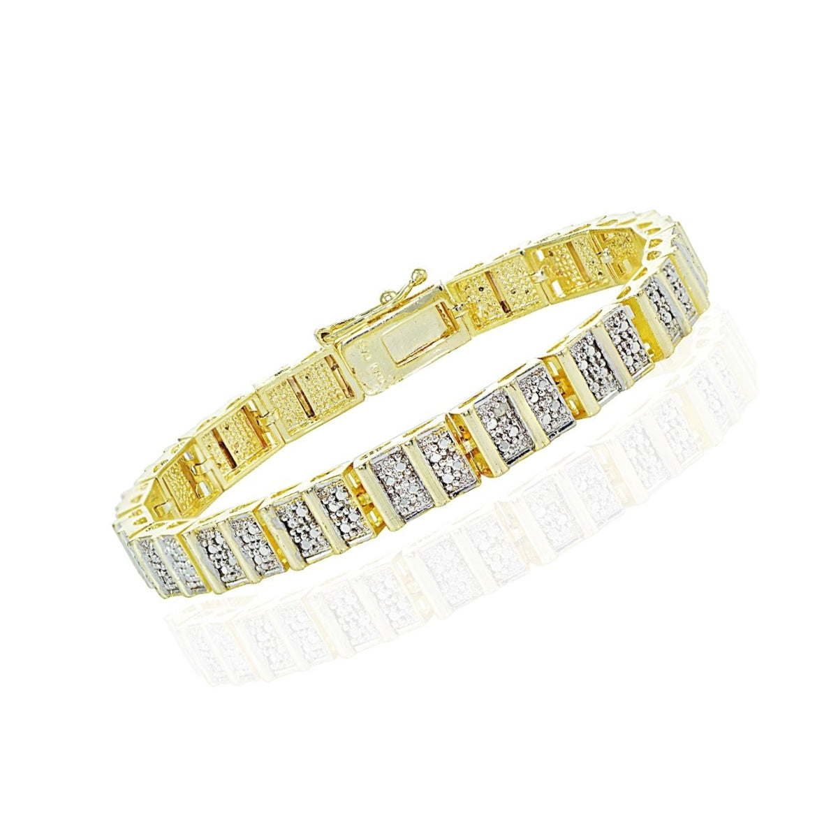 Yellow Gold Finish Natural Diamond Accent Rectangle And Bar Bracelet