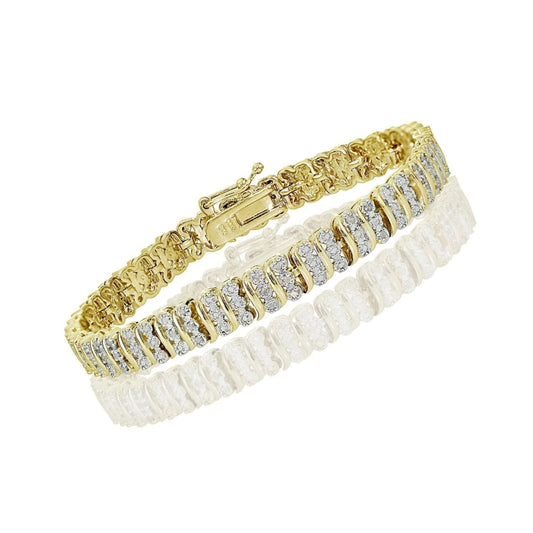 Yellow Gold Finish Natural Diamond S Pattern Bracelet With Gift Box