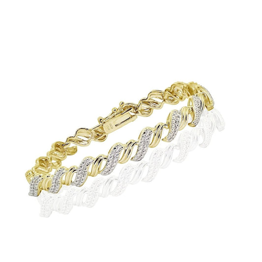 Yellow Gold Finish Natural Diamond San Marco Twist Tennis Bracelet With Gift Box