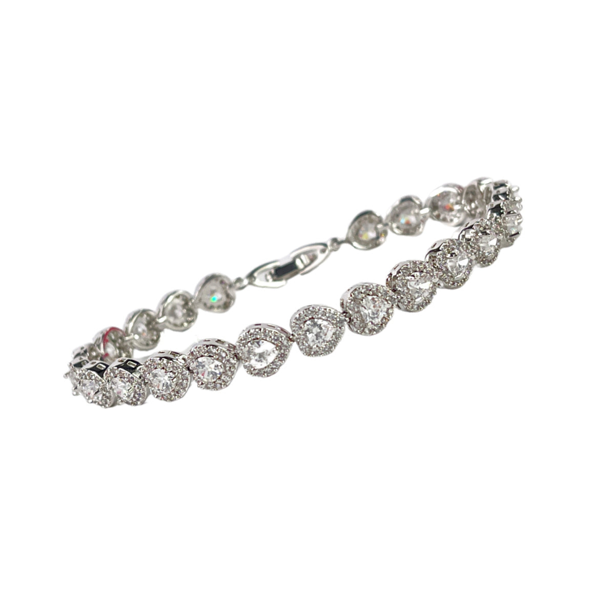 White Gold Finish Created Diamond Heart Cut Bracelet In Lustrous Silver