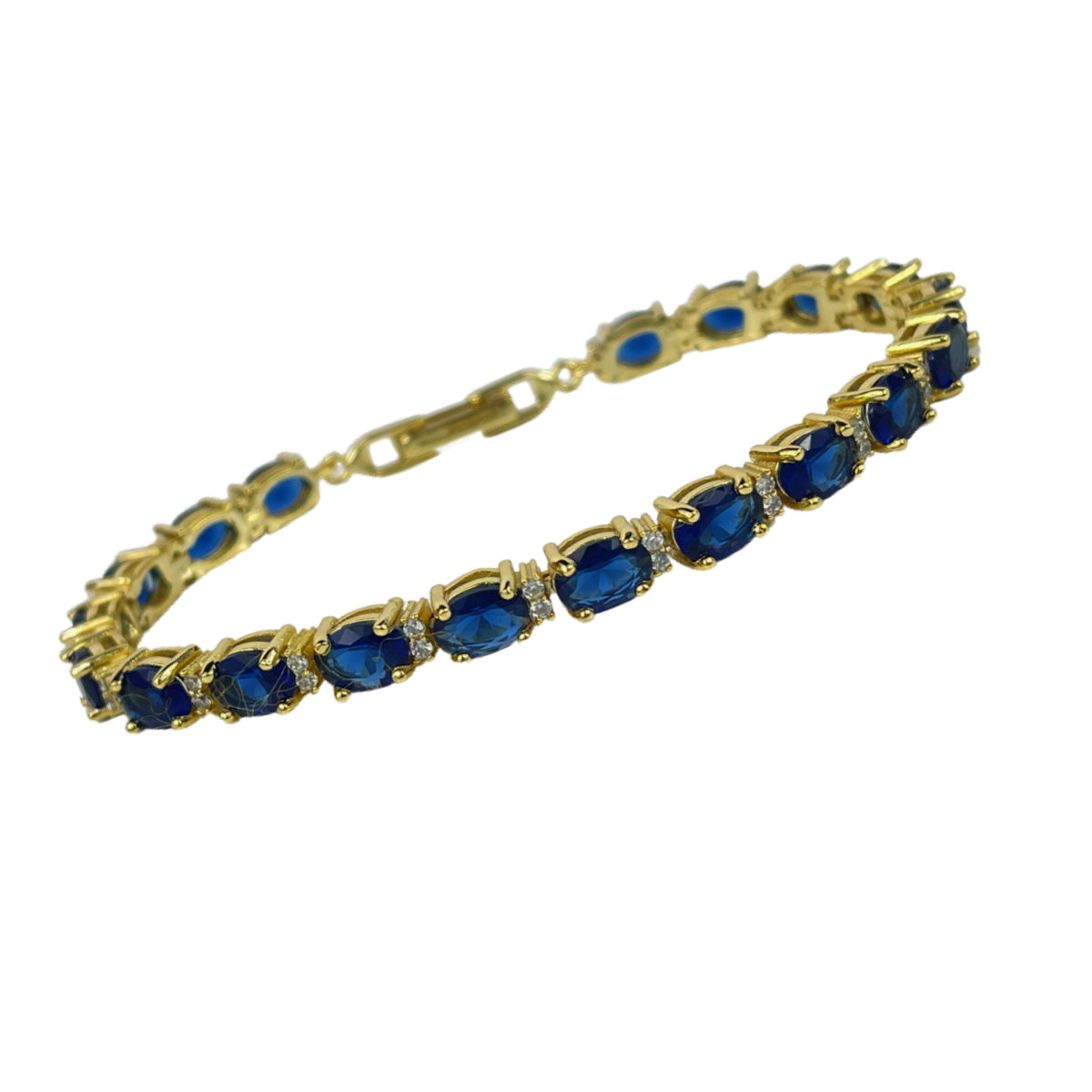 Yellow Gold Finish Tennis Bracelet Blue Sapphire and created diamond