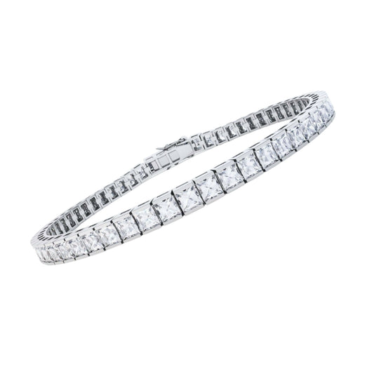 White Gold Finish Princess Cut Tennis Bracelet