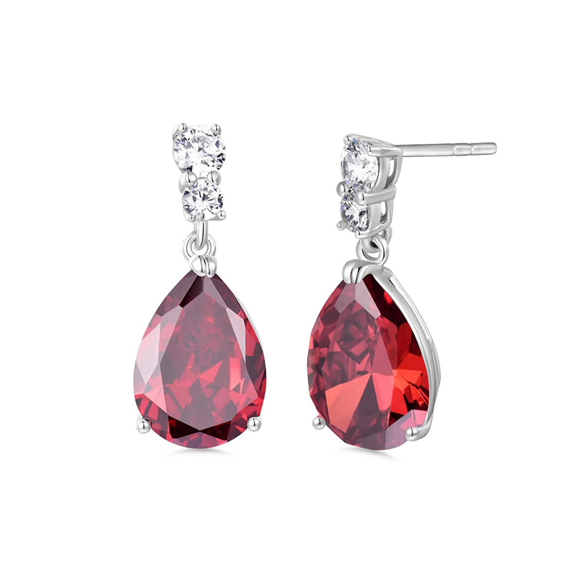 Classic Pearcut – White Gold Finish Red Ruby Created Diamond Teardrop Party Earrings