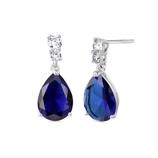 Classic Pearcut – White Gold Finish Sapphire Created Diamond Teardrop Party Earrings