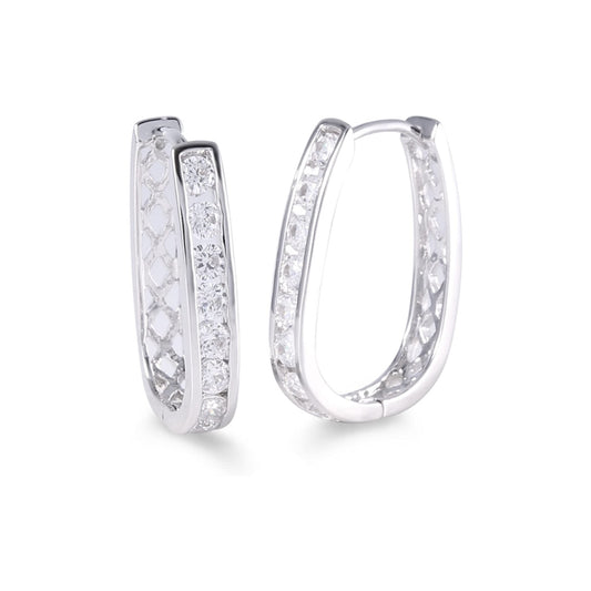 Elegance – White Gold Finish Created Diamond Hoop Huggie Earrings for Womens