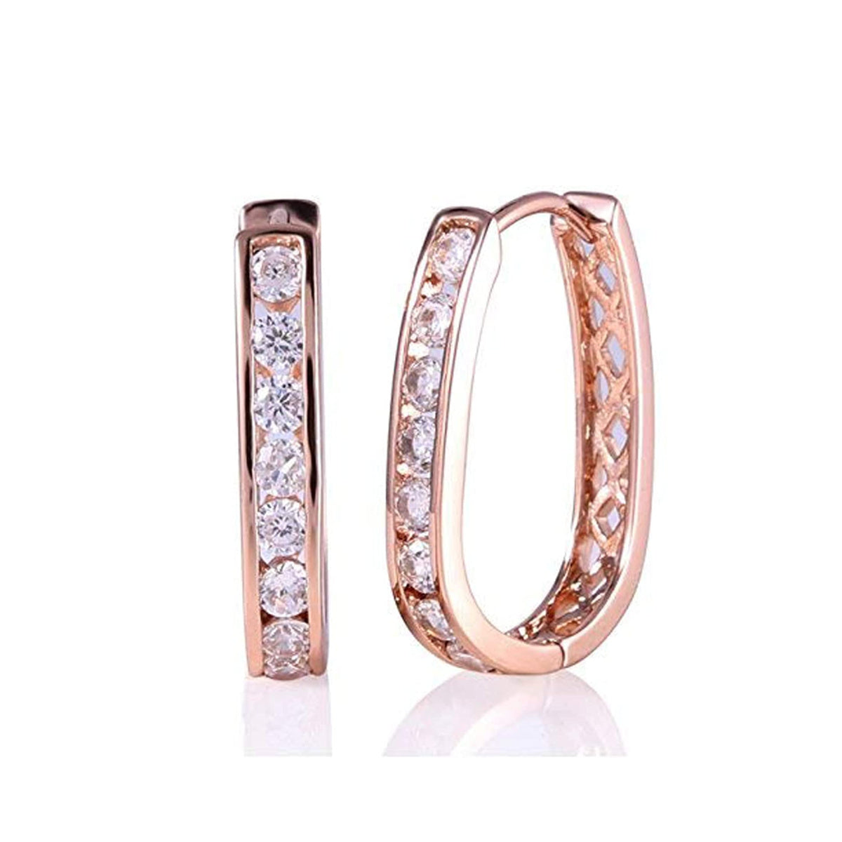 Elegance – Rose Gold Finish Created Diamond Hoop Huggie Earrings for Womens