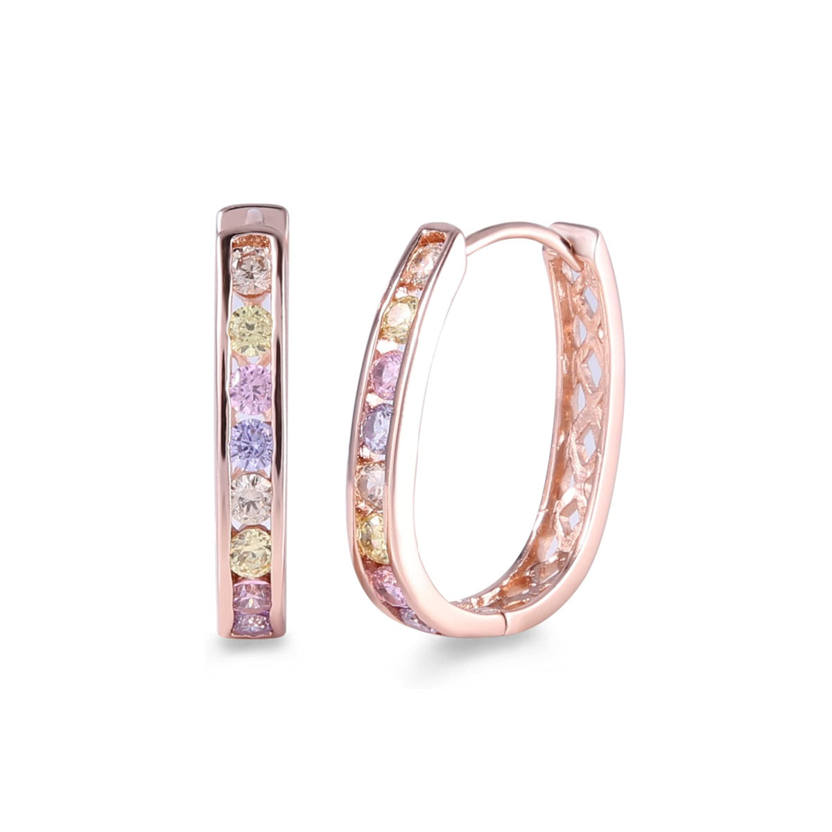 Elegance – Rose Gold Finish Multi-Colour Created Diamond Hoop Huggie Earrings for Womens