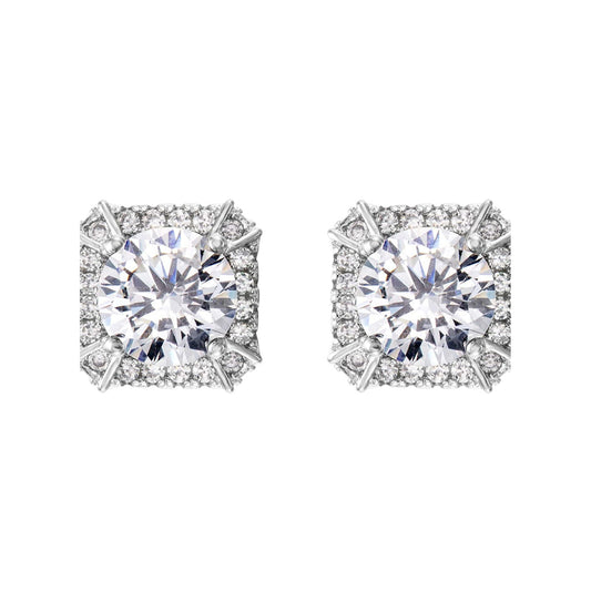 Riviera – 925 Sterling Silver Created Diamond Stud Earrings for Women [Clear White / Blue / Yellow]