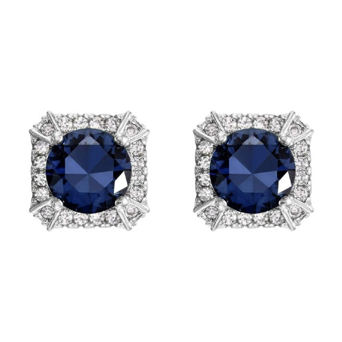 Riviera – 925 Sterling Silver Created Diamond Stud Earrings for Women [Clear White / Blue / Yellow]