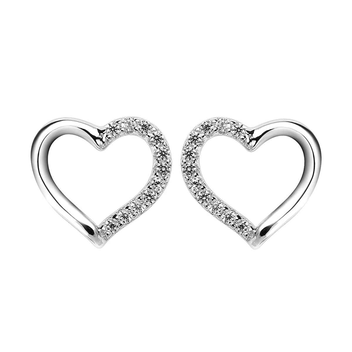 AMOUR – 925 Sterling Silver Studs With Sparkling Created Diamond White Gold Finish Heart Shape For Women