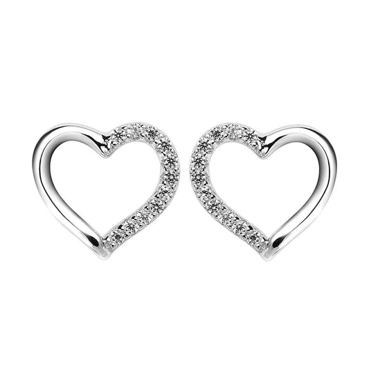 AMOUR – 925 Sterling Silver Studs With Sparkling Created Diamond White Gold Finish Heart Shape For Women