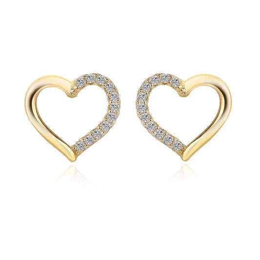 AMOUR – 925 Sterling Silver Studs With Sparkling Created Diamond Yellow Gold Finish Heart Shape For Women