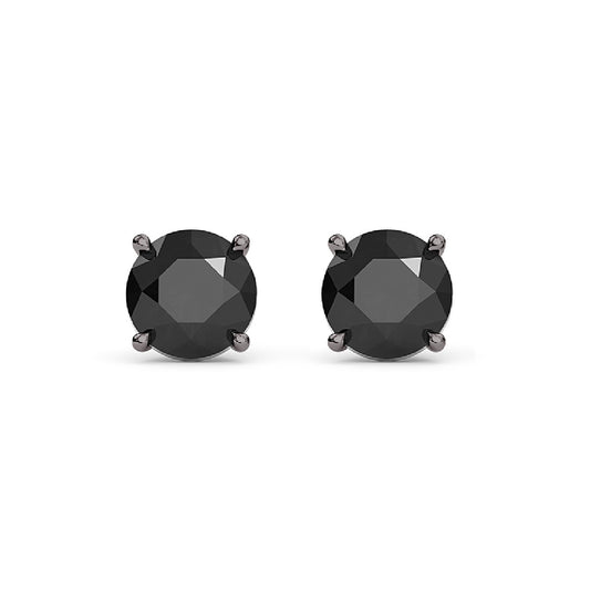 WHITE GOLD FINISH Black Onyx Round Cut Stud Earrings with Gift Box