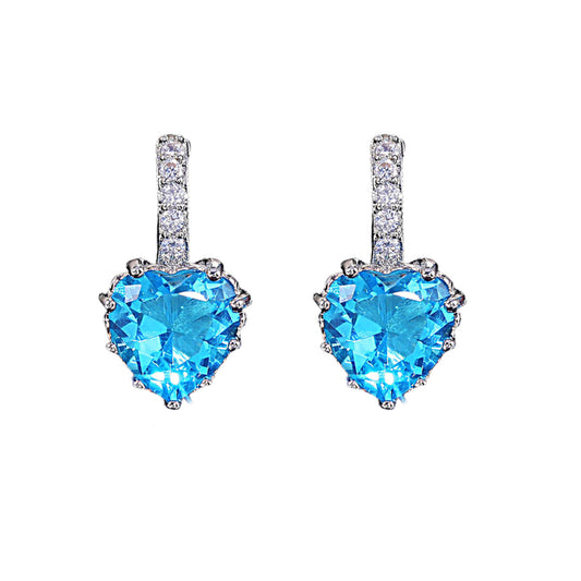 White Gold Plated Blue Topaz Heart Drop Earrings | Dangle Created Diamond Jewellery