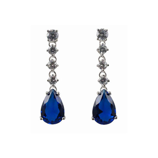 WHITE GOLD FINISH Created Diamond Blue Sapphire Pear Cut Dangle Earrings